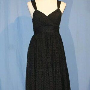 DKNY Black Lace V Neck Fit & Flare Dress Knee-length Pleated Size 8 Donna Karan